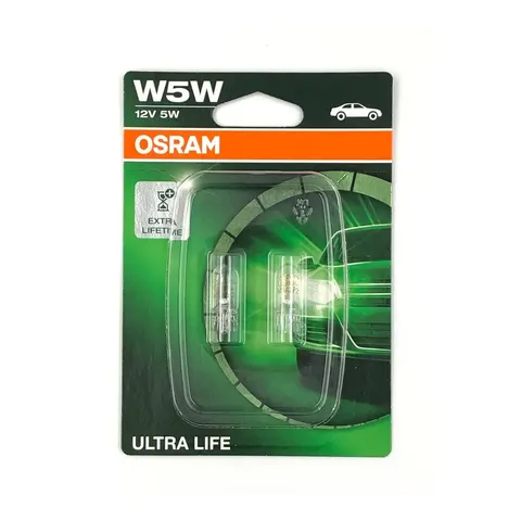 Лампа OSRAM 2825ULT-02B W5W 12V-5W (W2,1x9,5d) (увелич. срок службы) Ultra Life (комп. 2шт)