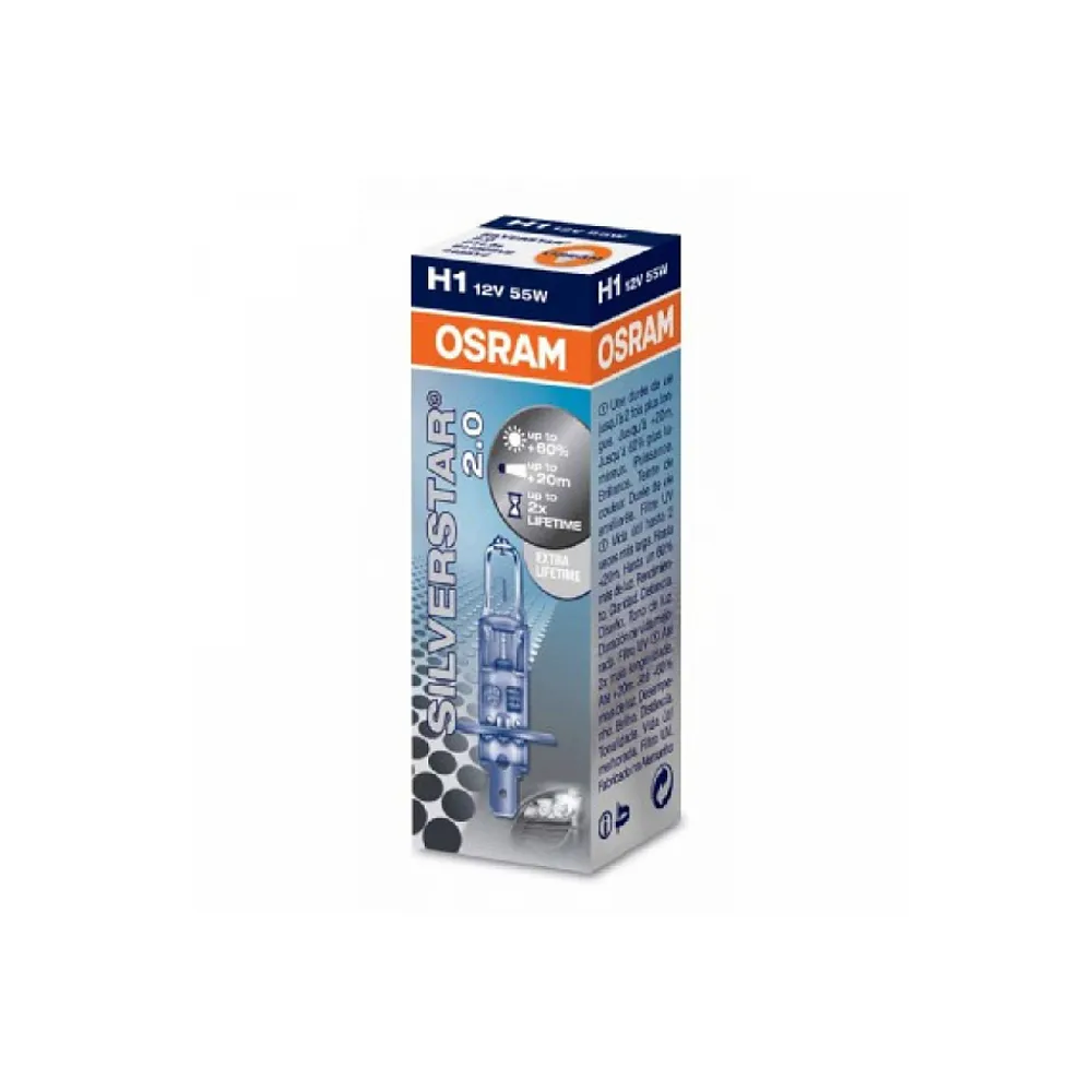 Автолампа H1-55W -12V P14.5s +60% SILVERSTAR 2.0 OSRAM 64150SV2 — фото 1